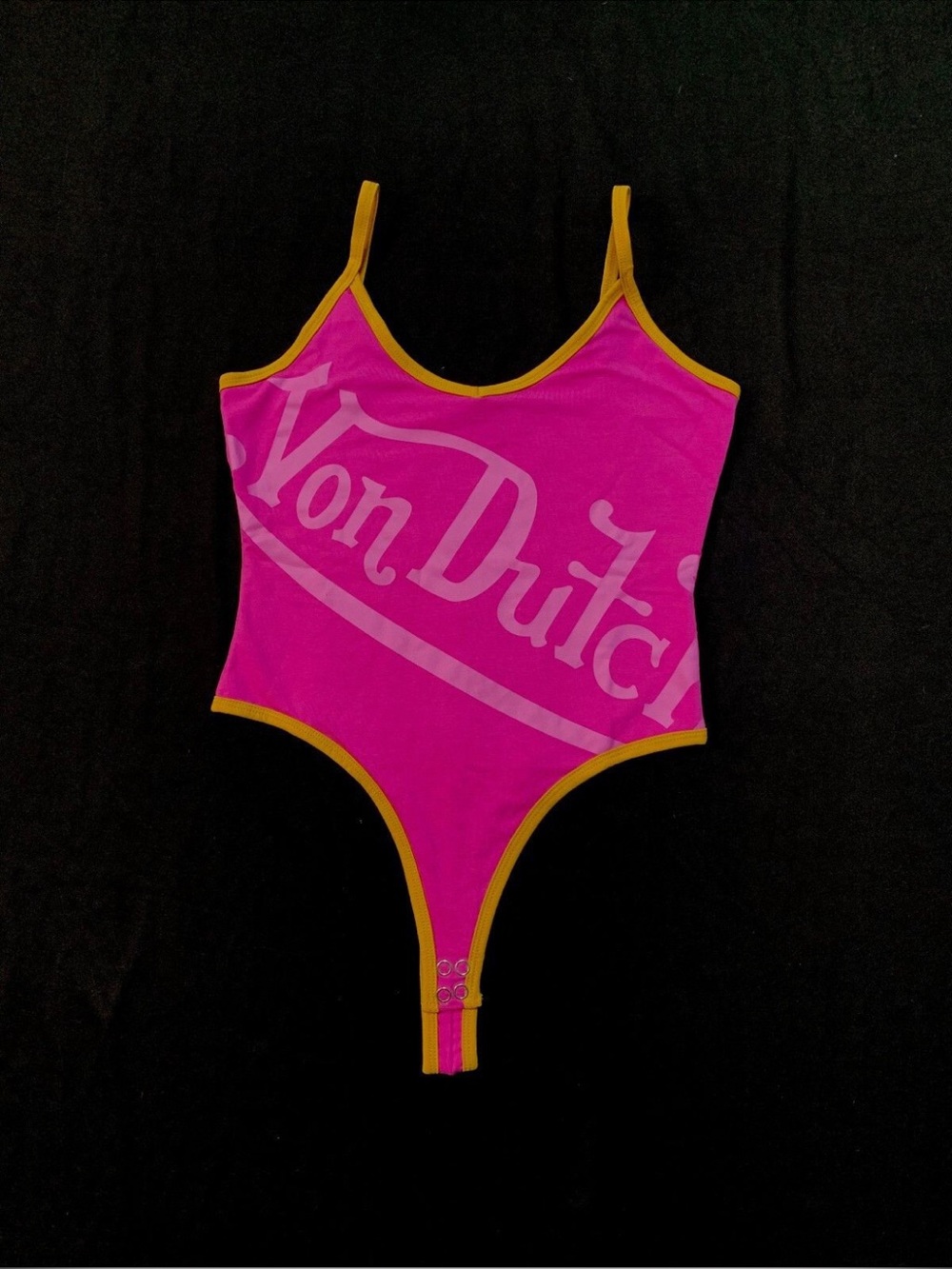 Von Dutch Hot Pink Bodysuit with Yellow Trim